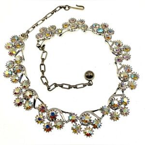 Vintage Silver Necklace with Colorful Crystals